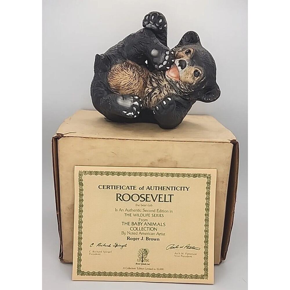 Vtg‎ 1980 River Shore Porcelain Figurine Roosevelt the Bear Cub IB COA U238